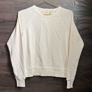 AE 77 by American Eagle Distressed Waist-Length Crewneck Sweatshirt, Cream. NWOT